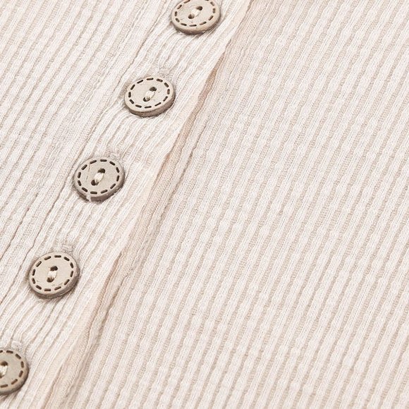 1 Left! Beige Button Top w/Crochet Lace Sleeve Hem - Picture 9 of 12